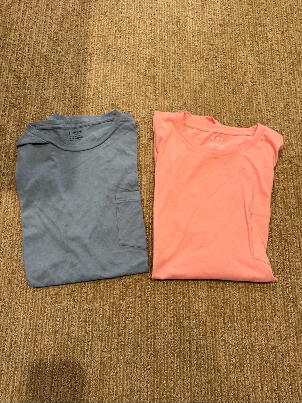 J. Crew Men's Short-Sleeve Pocket Tee - Coral Pink and Lt Blue Lot of 2 XL NWT